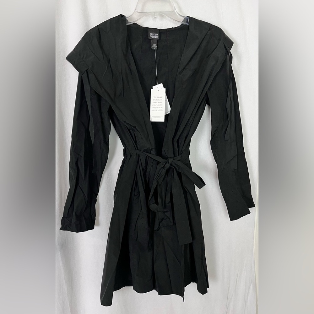 Eileen Fisher Hooded Drawstring Waist Jacket Black Graphite Size Small NWT
